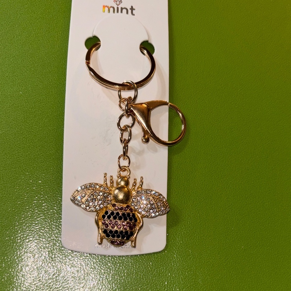 Sparkling Gold/Purple/Black with Crystals Bee Keychain/Bag Charm